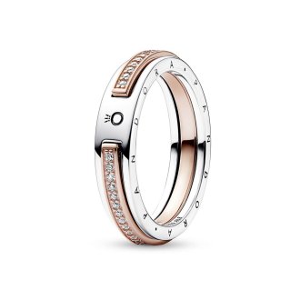 Pandora Signature Two-tone Logo & Pavé Ring