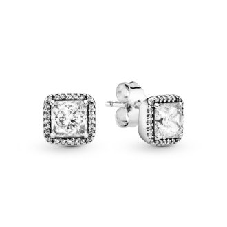 Square Sparkle Halo Stud Earrings