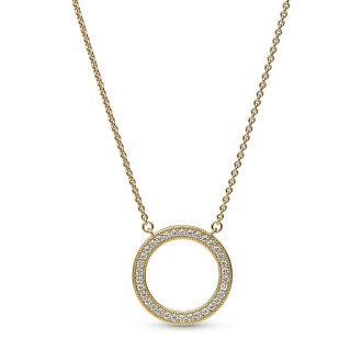 Pandora Signature Pav? & Hearts Circle Pendant Necklace