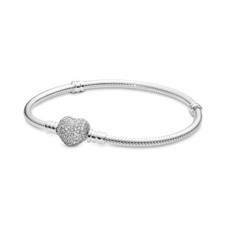 Pandora Moments Sparkling Heart Pavé Clasp Snake Chain Bracelet