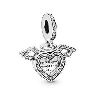 Heart and Angel Wings Dangle Charm