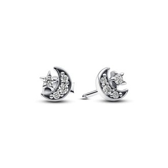 292990C01 - Crescent moon sterling silver stud earrings with clear cubic zirconia