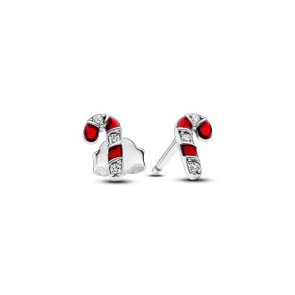 292996C01 - Candy cane sterling silver stud earrings with clear cubic zirconia and red enamel