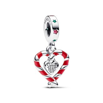 792822C01 - Candy cane sterling silver dangle with lake green crystal, red cubic zirconia and red enamel