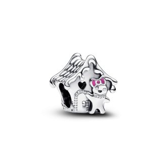 792823C01 - Gingerbread house sterling silver charm with pink, red and green enamel