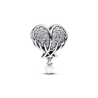 792980C01 - Angel wing heart sterling silver charm with clear cubic zirconia and white lab-created opal
