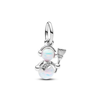 792981C01 - Snowman sterling silver dangle with white lab-created opal and clear cubic zirconia