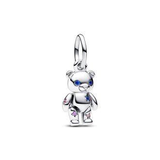 792986C01 - Teddy bear sterling silver dangle with fancy fairy tale pink cubic zirconia, royal purple and stellar blue crystal