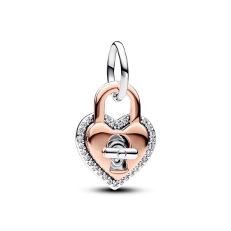 Two-tone Twistable Heart Padlock Double Dangle Charm