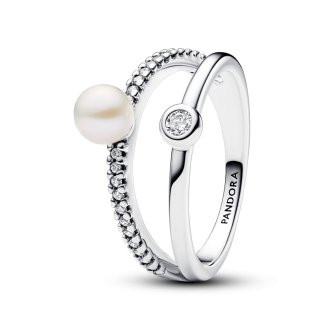 Treated Freshwater Cultured Pearl & Pav? Double Band Ring