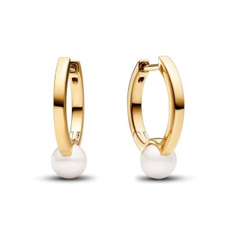 263170C01 - 14k Gold-plated hoop earrings with white treated freshwater cultured pearl