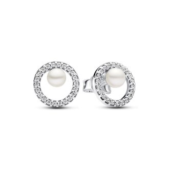 293154C01 - Sterling silver stud earrings with white treated freshwater cultured pearl and clear cubic zirconia