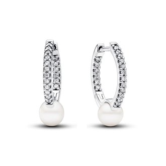 293171C01 - Sterling silver hoop earrings with clear cubic zirconia and white treated freshwater cultured pearl