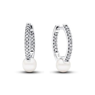 Treated Freshwater Cultured Pearl & Pavé© Hoop Earrings