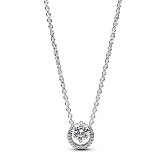 Sparkling Round Halo Pendant Collier Necklace