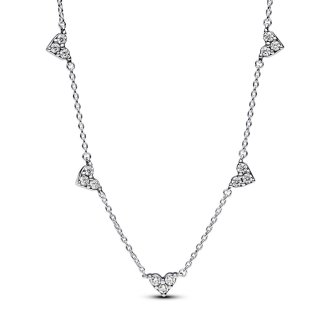 Triple Stone Heart Station Chain Necklace