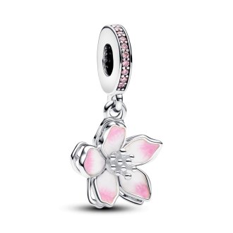 790667C01 - Movable cherry blossom sterling silver dangle with fancy pink cubic zirconia and shaded pink enamel