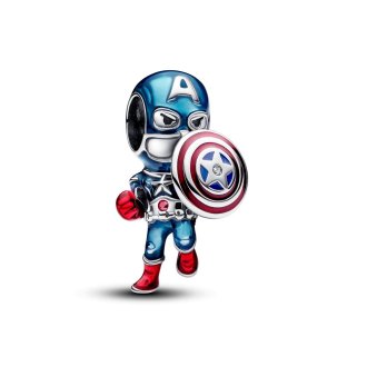 793129C01 - Marvel Captain America sterling silver charm with clear and red cubic zirconia, red and blue enamel