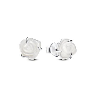 293209C01 - White rose sterling silver stud earrings with white bioresin man-made mother of pearl