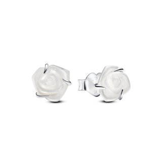 White Rose in Bloom Stud Earrings