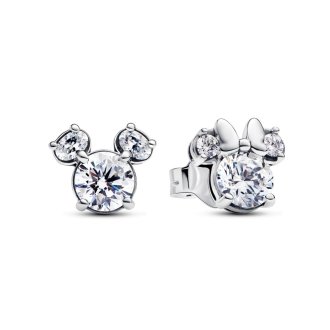 293219C01 - Disney Mickey and Minnie silhouette sterling silver stud earrings with clear cubic zirconia