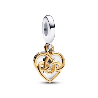 763237C01 - Engravable heart sterling silver and 14k gold-plated double dangle with 0.009 ct TW GHI VS2+round brilliant-cut lab-grown diamond