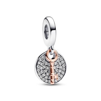 783236C01 - Key sterling silver and 14k rose gold-plated double dangle with clear cubic zirconia