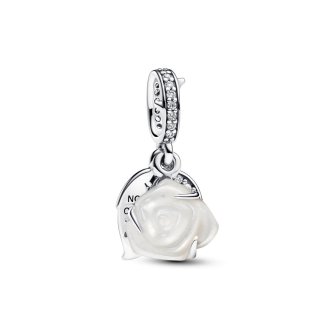 White Rose in Bloom Double Dangle Charm