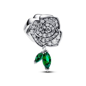 793201C01 - Rose sterling silver charm with clear cubic zirconia and royal green crystal