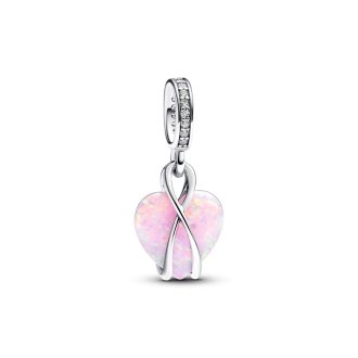 793202C01 - Mom heart sterling silver dangle with pink lab-created opal and clear cubic zirconia