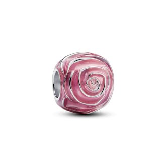 793212C01 - Pink rose sterling silver charm with transparent pink enamel