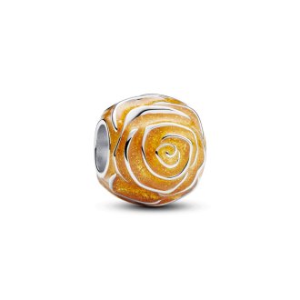 793212C02 - Yellow rose sterling silver charm with transparent glittery yellow enamel