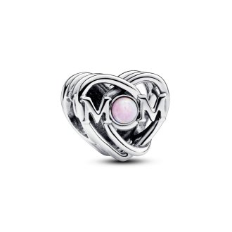 793233C01 - Mom heart sterling silver charm with pink lab-created opal