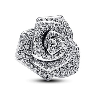 793245C01 - Oversize rose sterling silver charm with clear cubic zirconia