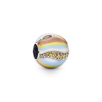 Jupiter sterling silver charm with fancy golden coloured and honey cz, honey coloured crystal, blue, yellow, brown and white ena