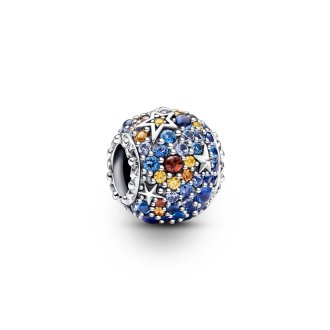 Mercury sterling silver charm with royal blue, leather brown, night blue and stellar blue crystal and honey cubic zirconia