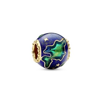 Earth 14k gold-plated charm with blue, turquoise and gold glitter enamel