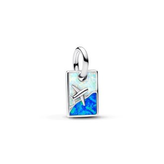 Travel sterling silver dangle with white and blue lab-created opal