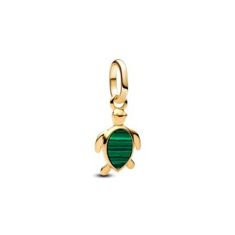 Turtle 14k gold-plated mini dangle with imitation malachite