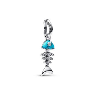 Fishbone sterling silver dangle with clear cubic zirconia and imitation turquoise