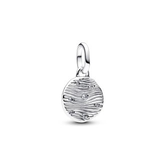 Engravable sterling silver mini medallion with clear cubic zirconia