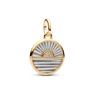 Sunrise 14k gold-plated medallion with white bioresin man-made mother of pearl and clear cubic zirconia