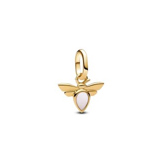 Bee 14k gold-plated mini dangle with white bioresin man-made mother of pearl