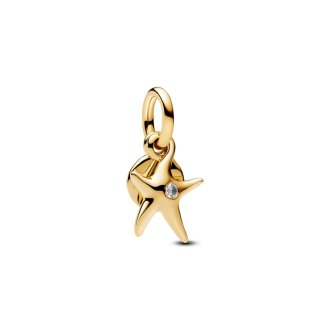 Starfish 14k gold-plated double dangle with clear cubic zirconia