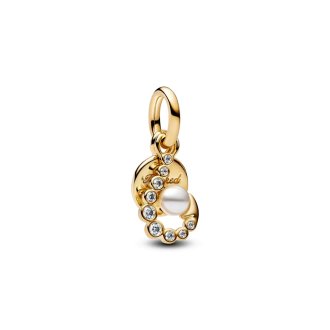 Hook 14k gold-plated double dangle with white lacquered artificial pearl and clear cubic zirconia