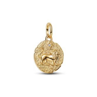 Lion 14k gold-plated medallion with clear cubic zirconia