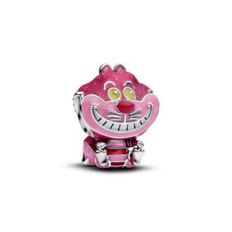 Disney Cheshire Cat sterling silver charm with glittery pink, light pink, pink and glow in the dark yellow enamel