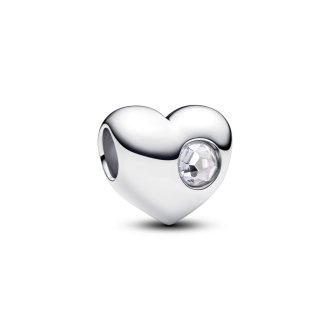 Engravable heart sterling silver charm with clear cubic zirconia