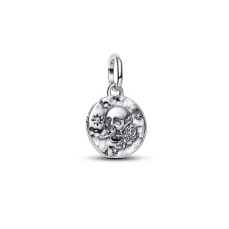 Skull sterling silver medallion with clear cubic zirconia