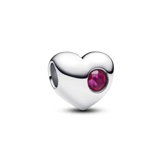 Engravable heart sterling silver charm with true red crystal